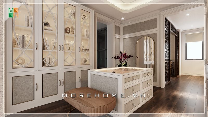 Ấn tượng với mẫu tủ để đồ tân cổ điển rất trang nhã và sang trọng cho căn phòng biệt thự, nhà phố, chung cư