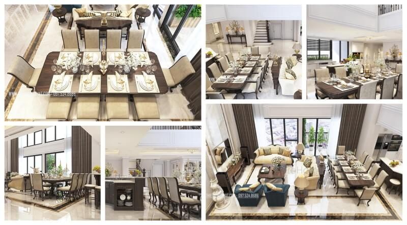 Thiết kế phòng ăn gỗ óc chó đẳng cấp với bộ bàn ghế ăn đẹp tại Hà Nội