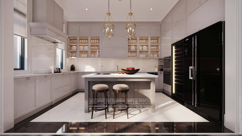 Giới thiệu tới bạn một mẫu kính ốp bếp cao cấp màu trắng sữa tinh khôi, sáng sủa cho căn bếp hiện đại