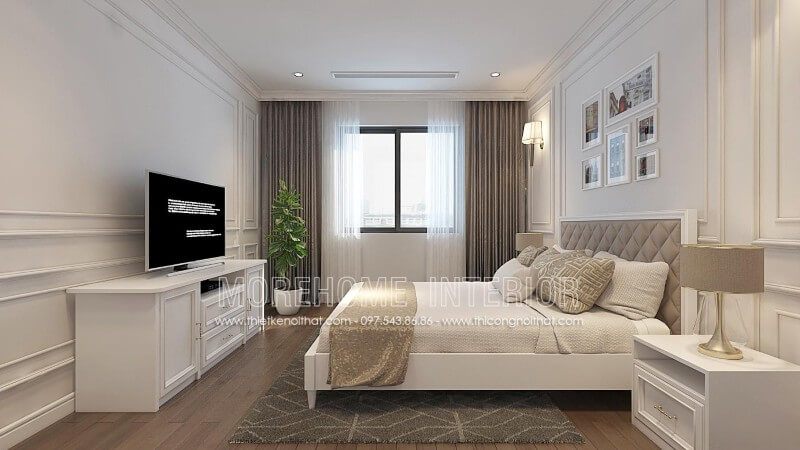 Thiết kế giường ngủ hiện đại kiểu dáng cách điệu, phần chân giường thanh mảnh vẫn tạo cảm giác chắc chắn giúp biến không gian phòng chật hẹp và ngột ngạt trở nên rộng rãi, thoáng mát hơn