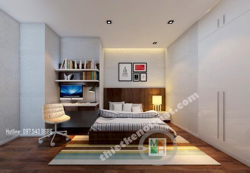 Giường ngủ gỗ công nghiệp với màu nâu trầm là một trong những yếu tố để tạo nên ấn tượng trong không gian phòng ngủ hiện đại.