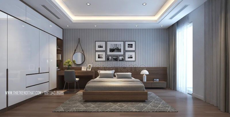 Giường ngủ gỗ công nghiệp được thiết kế đẹp mắt và phù hợp với yêu cầu của căn chung cư.